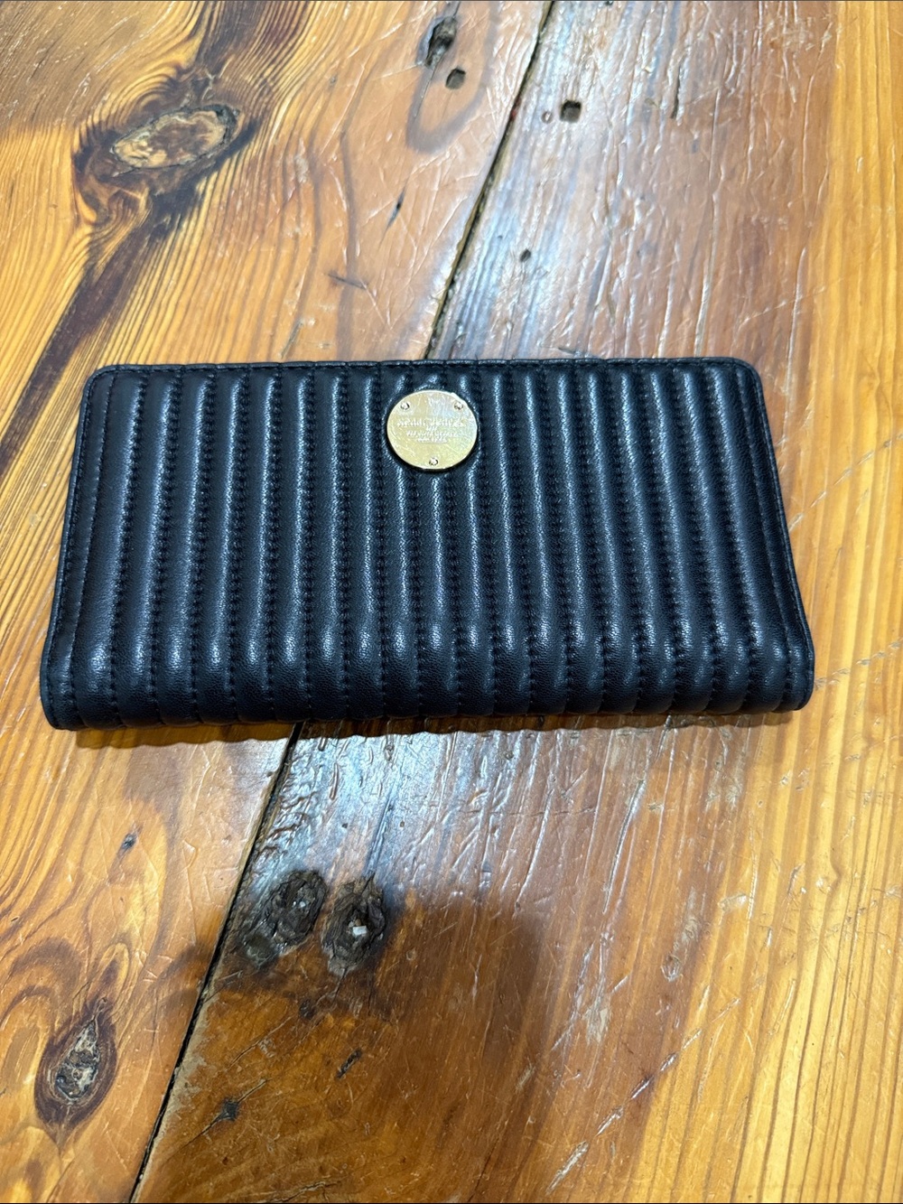 henri bendel Black Quilted leather Zip Card long large wallet